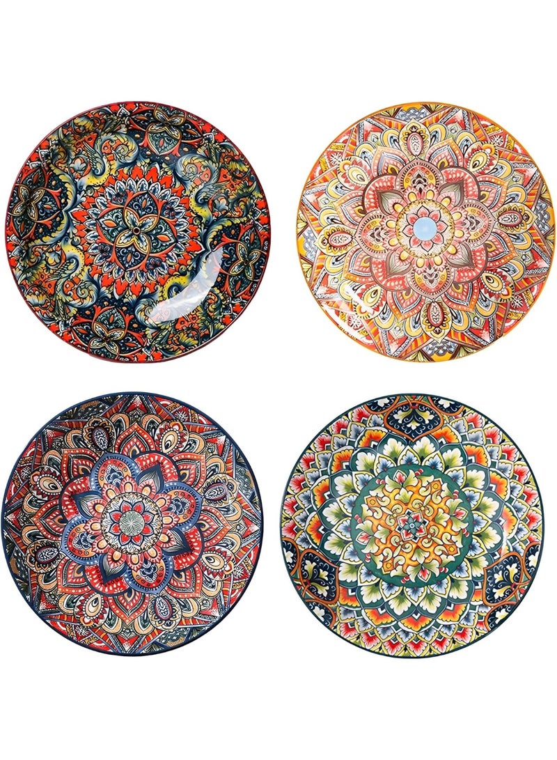 Bukela Salad Bowl, Large Ceramic Serving Bowls, Soup Bowl Set of 4, 10 inch Dinner Plates for Pasta, Boho Decorative Serving Dishes for Entertaining, Vibrant Color Fruits Bowls for Party - Image 1